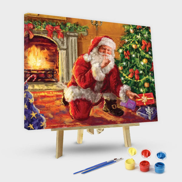 paintingnumberart 16"x20"/40x50cm / Without frame Santa At Tree With Present-Paint by Numbers Kit