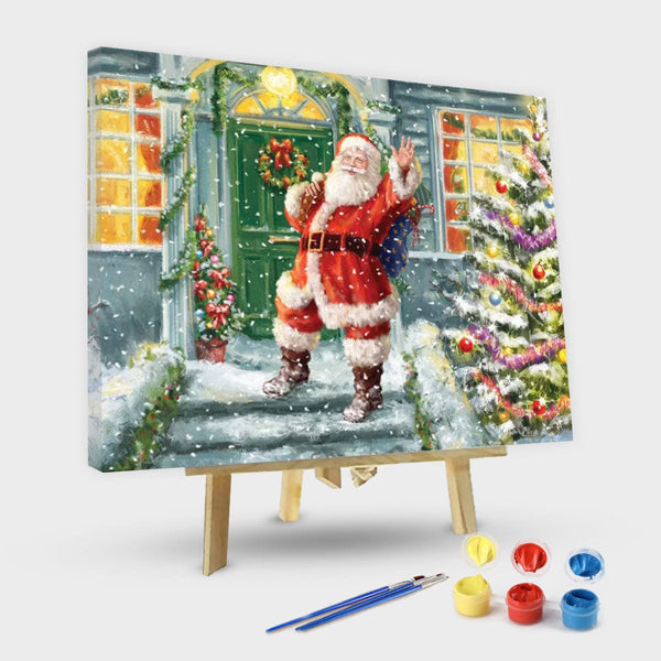 paintingnumberart 16"x20"/40x50cm / Without frame Santa On Steps With Green Door-Paint by Numbers Kit