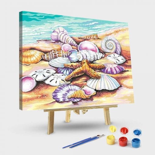 paintingnumberart 16"x20"/40x50cm / Without frame Seashells on The Beach – Landscape Paint By Numbers