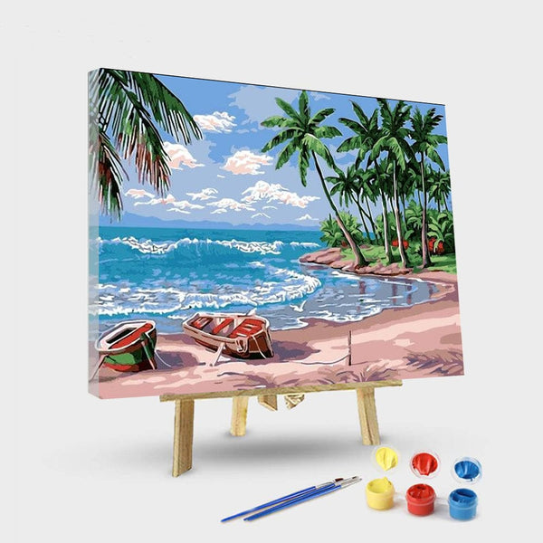 paintingnumberart 16"x20"/40x50cm / Without frame Ship Hawaii Beach – Landscape Paint By Number