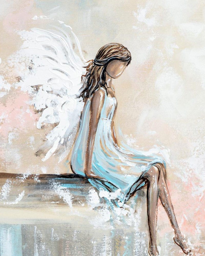 paintingnumberart 16"x20"/40x50cm / Without frame Sitting White Blue Cream-Christine-Paint by Numbers Kit