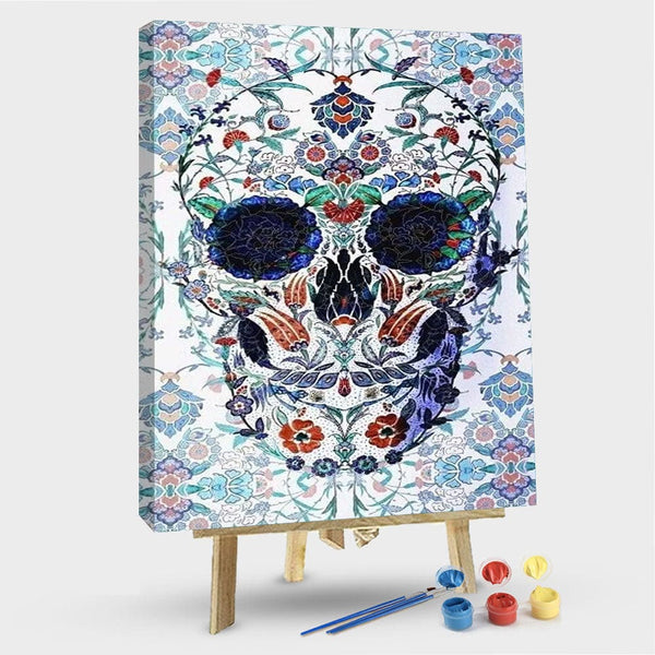paintingnumberart 16"x20"/40x50cm / Without frame Skull With Mandala Of Flowers – Flowers Paint By Numbers