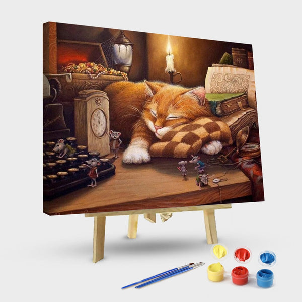 paintingnumberart 16"x20"/40x50cm / Without frame Sleeping Cat-Paint by number kit