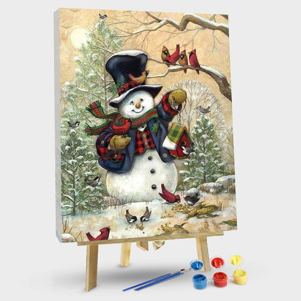 paintingnumberart 16"x20"/40x50cm / Without frame Snowman And Cardinal-Paint by Numbers Kit