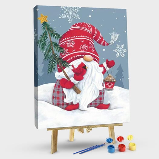 paintingnumberart 16"x20"/40x50cm / Without frame Snowy Gnome with Cardinal-Paint by Numbers Kit
