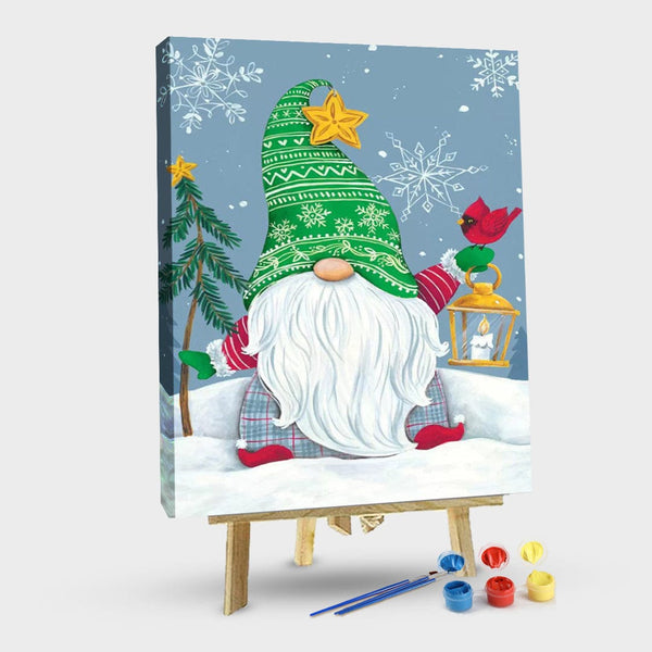 paintingnumberart 16"x20"/40x50cm / Without frame Snowy Gnome with Lantern-Paint by Numbers Kit