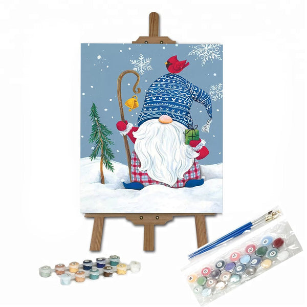paintingnumberart 16"x20"/40x50cm / Without frame Snowy Gnome with Present-Paint by Numbers Kit