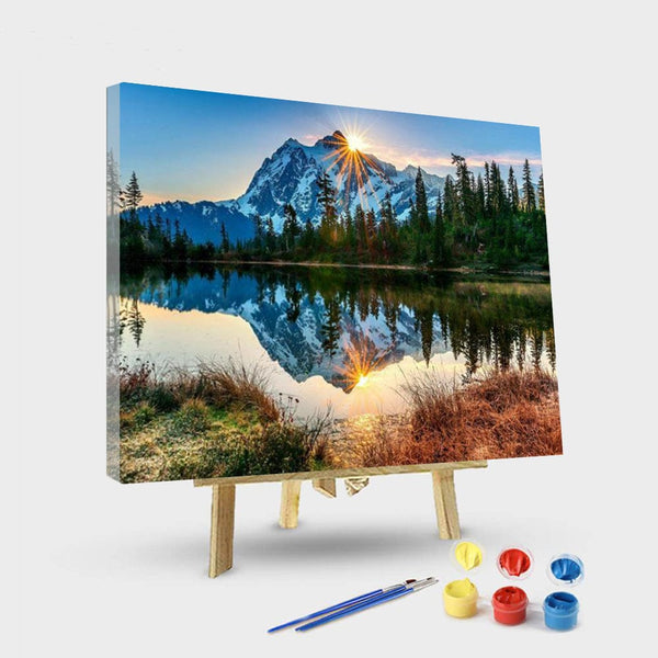 paintingnumberart 16"x20"/40x50cm / Without frame Sun shining on Mountain – Landscape Paint By Number