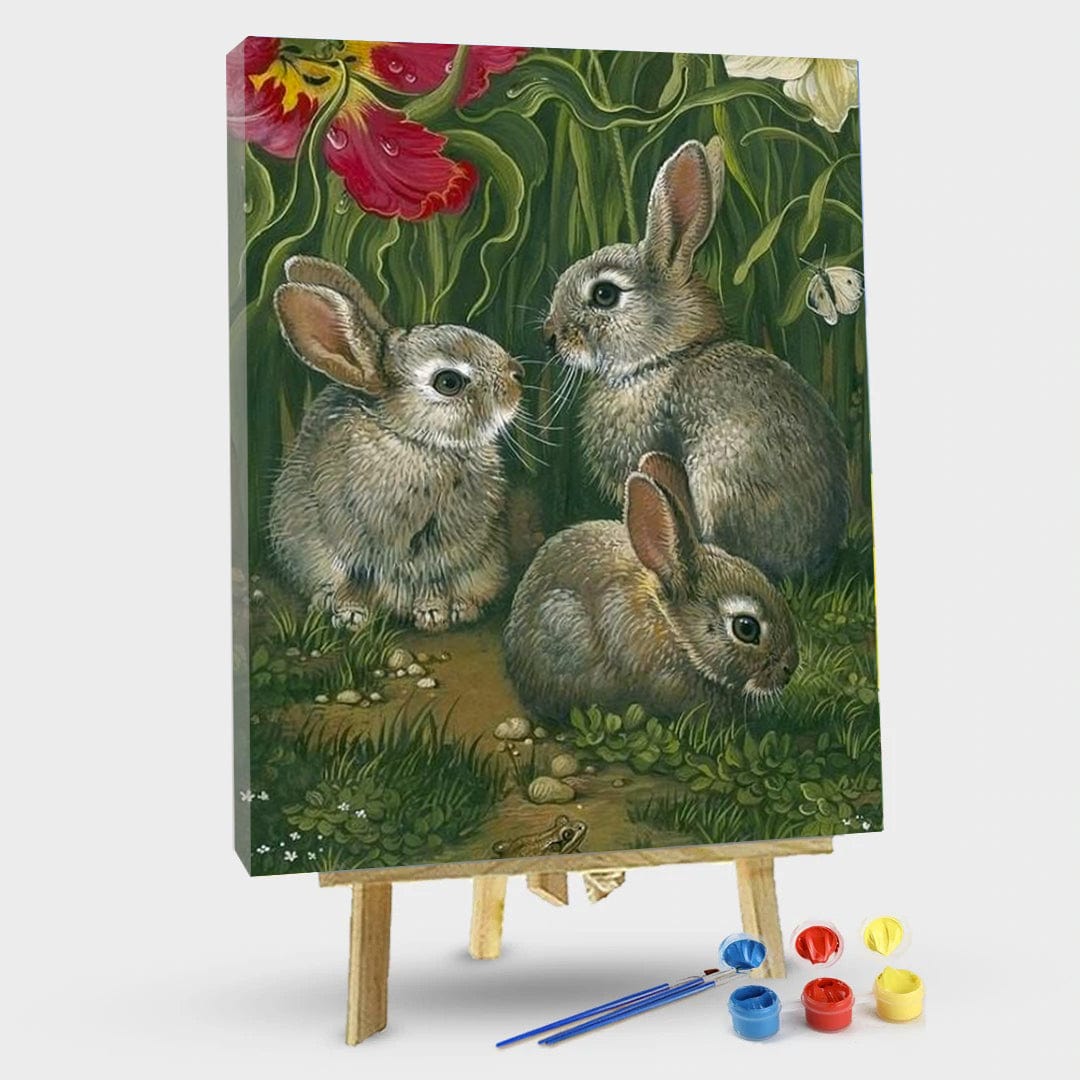 paintingnumberart 16"x20"/40x50cm / Without frame Three Grey Rabbits – Animals Paint By Number