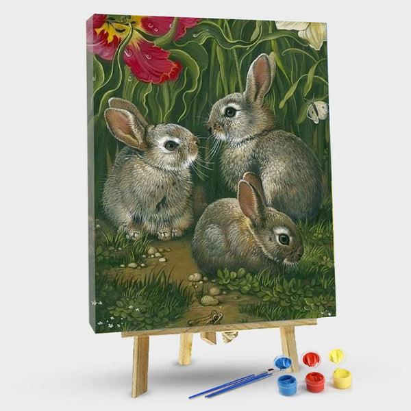 paintingnumberart 16"x20"/40x50cm / Without frame Three Grey Rabbits – Animals Paint By Number