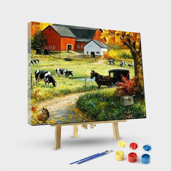 paintingnumberart 16"x20"/40x50cm / Without frame Thriving Cows Farm – Landscape Paint By Number