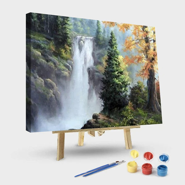 paintingnumberart 16"x20"/40x50cm / Without frame Tree Waterfall – Landscape Paint By Number