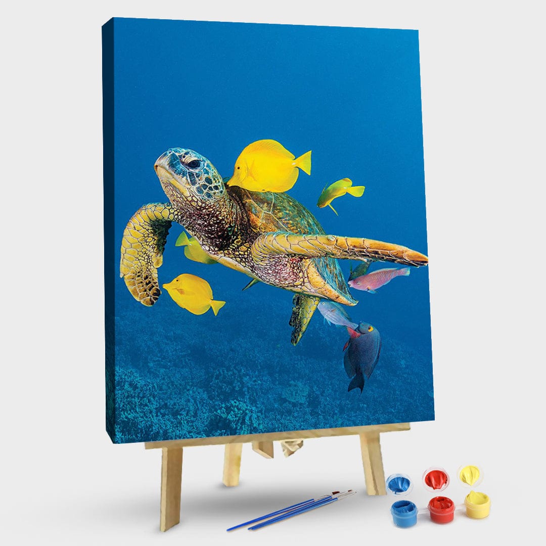 paintingnumberart 16"x20"/40x50cm / Without frame Turtle and fish in the ocean-Paint by Numbers Kit