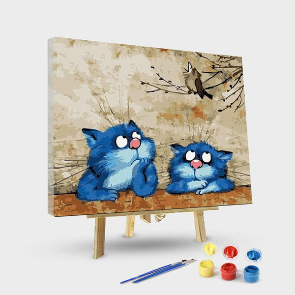 paintingnumberart 16"x20"/40x50cm / Without frame Two Funny Blue Cats – Animals Paint By Number