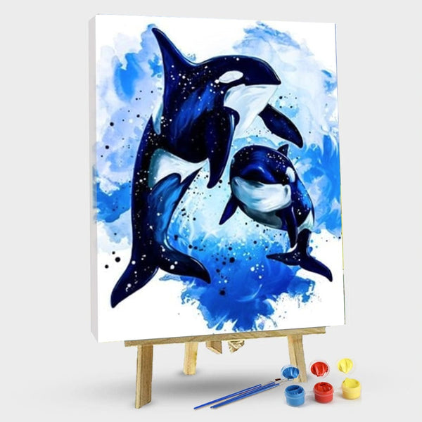 paintingnumberart 16"x20"/40x50cm / Without frame Watercolor Whales – Animals Paint By Number