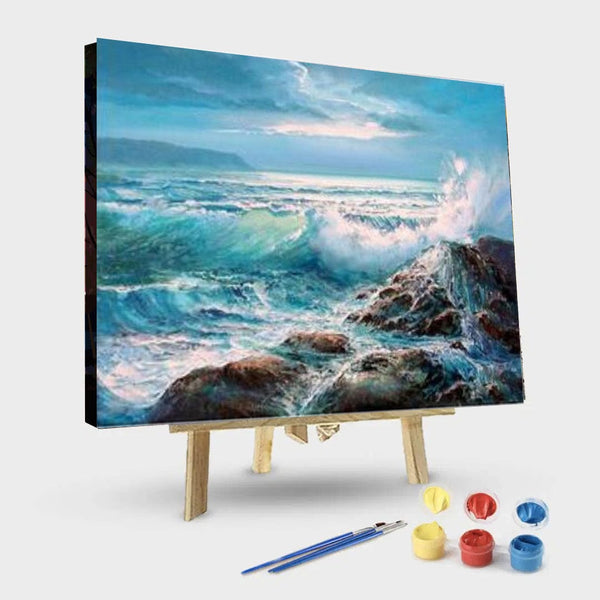 paintingnumberart 16"x20"/40x50cm / Without frame Waves Crashing on Rocks – Landscape Paint By Number