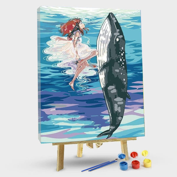 paintingnumberart 16"x20"/40x50cm / Without frame Whale and little Girl – Animals Paint By Number