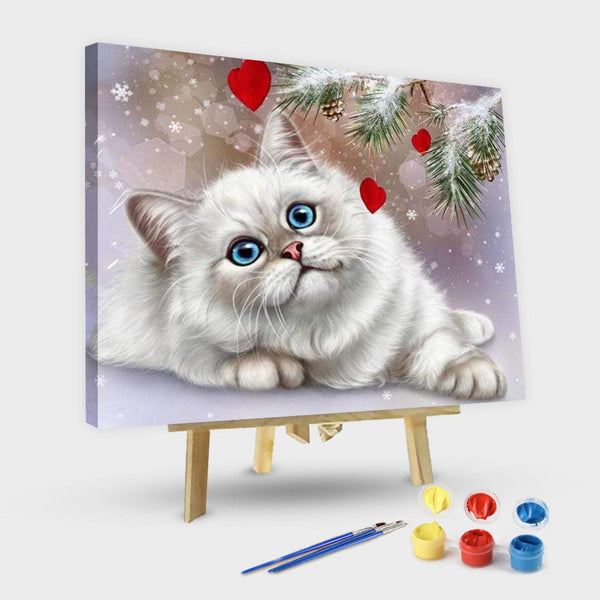 paintingnumberart 16"x20"/40x50cm / Without frame White Cat Under a Tree-Paint by Numbers Kit