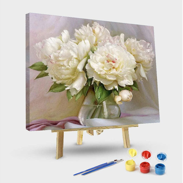paintingnumberart 16"x20"/40x50cm / Without frame White Flowers in a Vase – Flowers Paint By Number