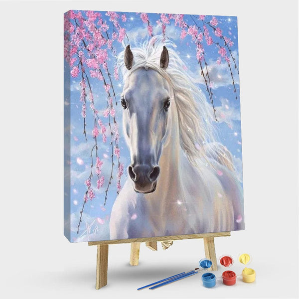 paintingnumberart 16"x20"/40x50cm / Without frame White Horse with Flowers – Animals Paint By Number