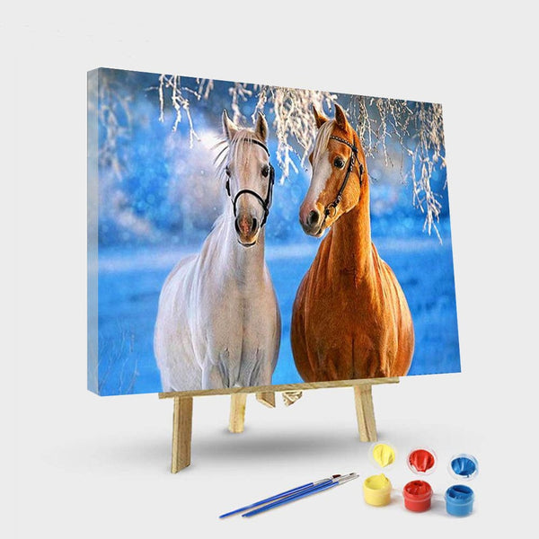 paintingnumberart 16"x20"/40x50cm / Without frame White Yellow Horses – Animals Paint By Number