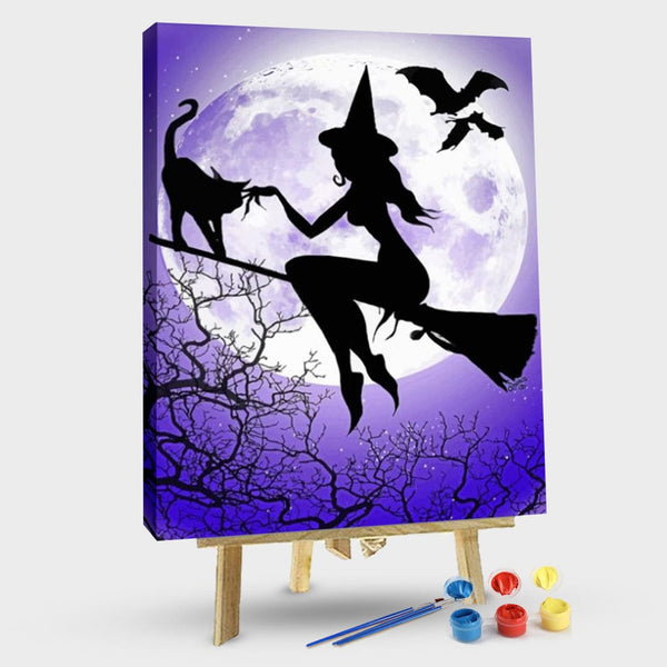 paintingnumberart 16"x20"/40x50cm / Without frame Witch and Cat Silhouette-Paint by Numbers Kit