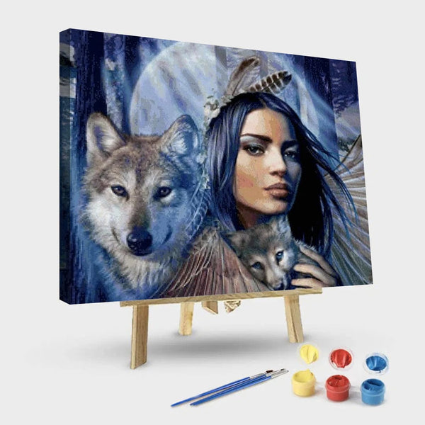 paintingnumberart 16"x20"/40x50cm / Without frame Wolves Women – People Paint By Numbers