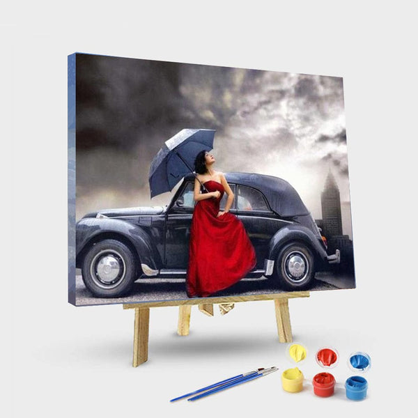 paintingnumberart 16"x20"/40x50cm / Without frame Woman Antique Car – People Paint By Number