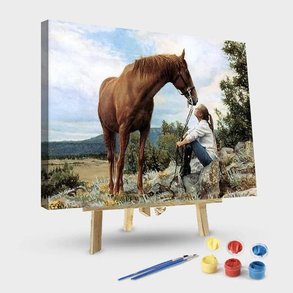 paintingnumberart 16"x20"/40x50cm / Without frame Woman With Her Horse – Animals Paint By Number