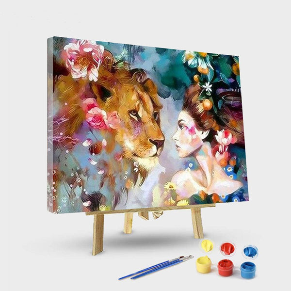 paintingnumberart 16"x20"/40x50cm / Without frame Woman With Lion – Animals Paint By Number