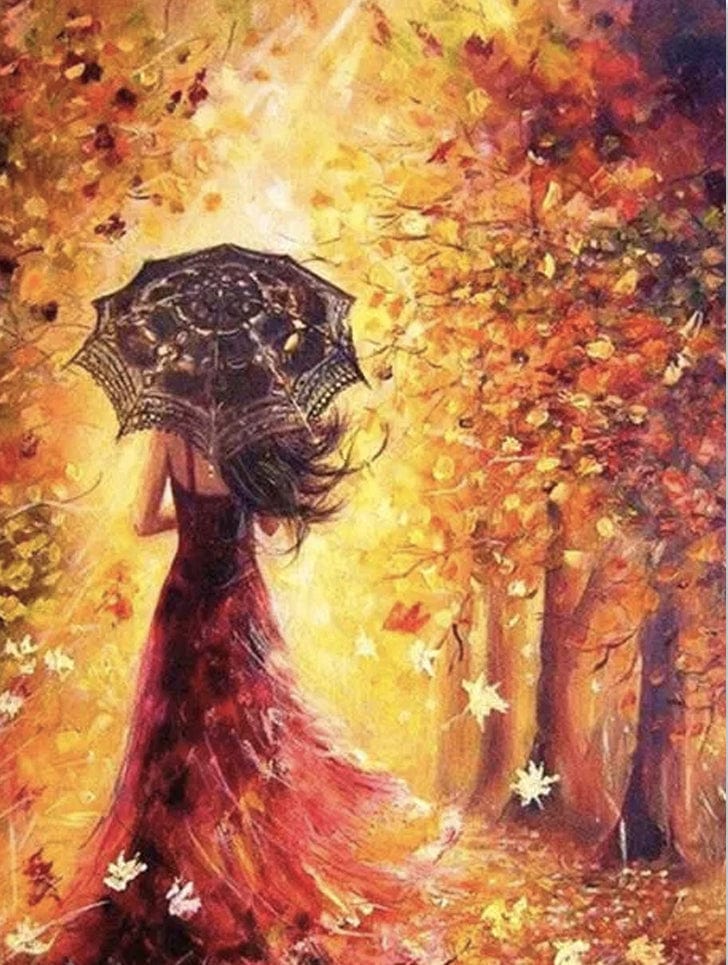 paintingnumberart 16"x20"/40x50cm / Without frame Women In Autumn Trees – Landscape Paint By Number