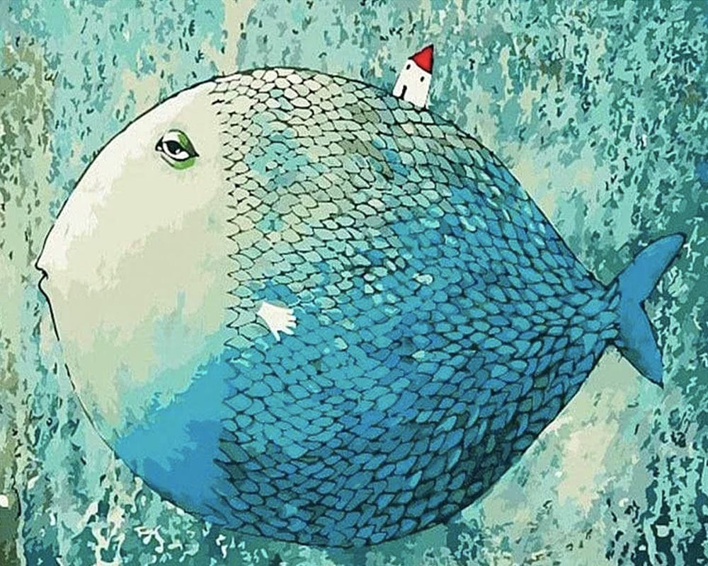 paintingnumberart Abstract Blue Fish- Paint by Number Kit