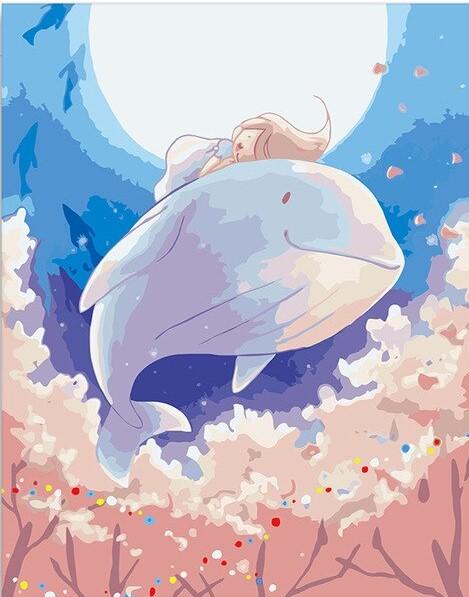 paintingnumberart Anime Whale And Little Girl – Animals Paint By Number