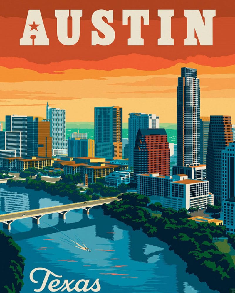 paintingnumberart Austin Texas Skyline-Paint by Numbers Kit