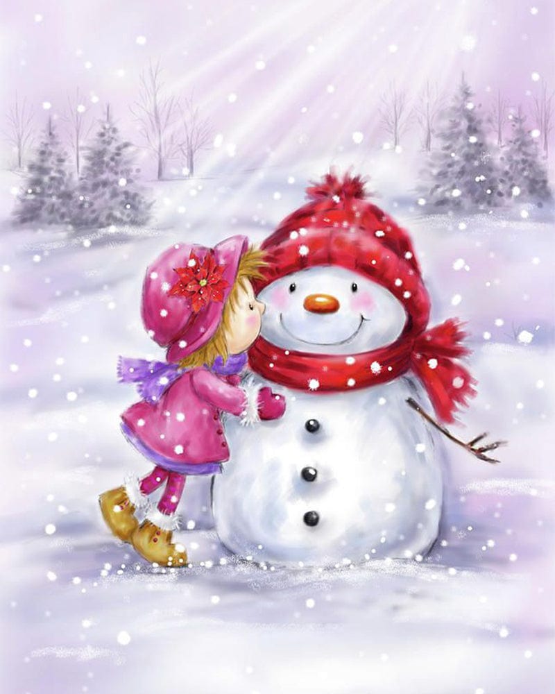 paintingnumberart Baby kissing snowman-Paint By Numbers Kit