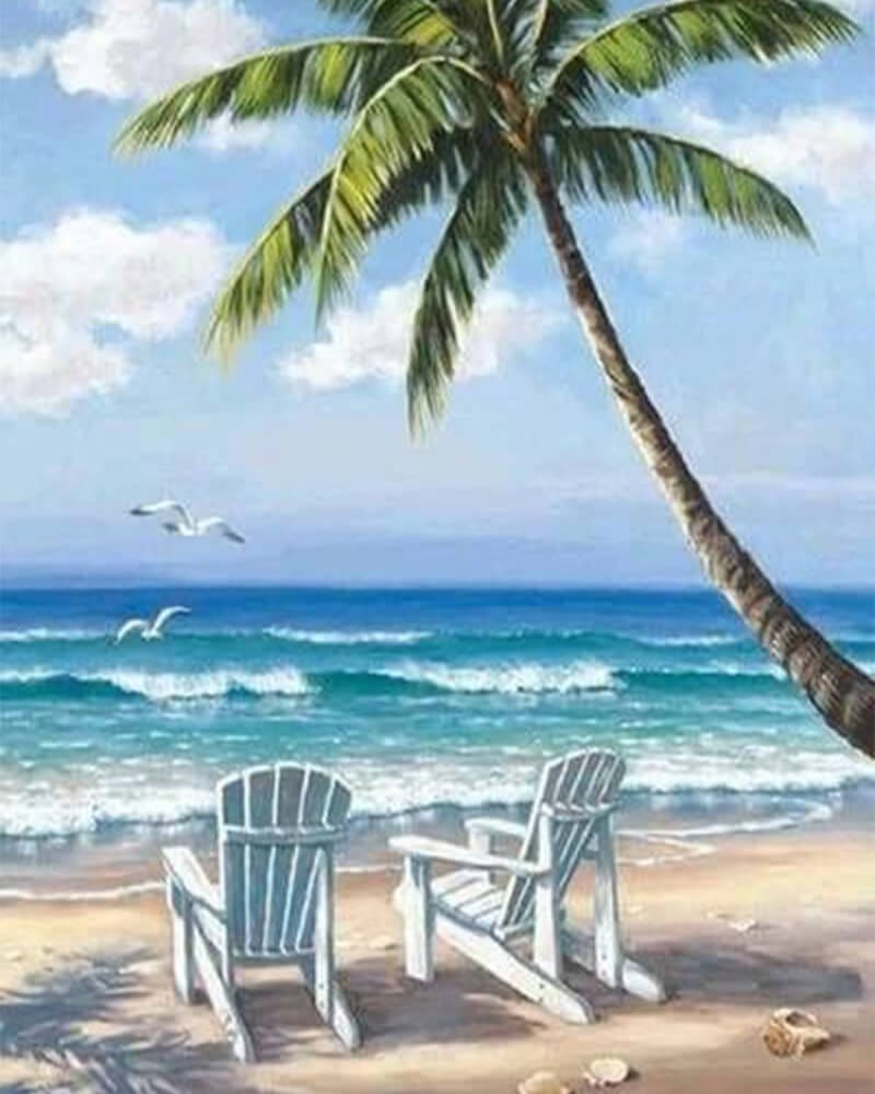 paintingnumberart Beach pavilion-Paint by Numbers Kit