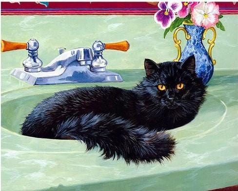 paintingnumberart Black Cat in a Bath – Animals Paint By Number