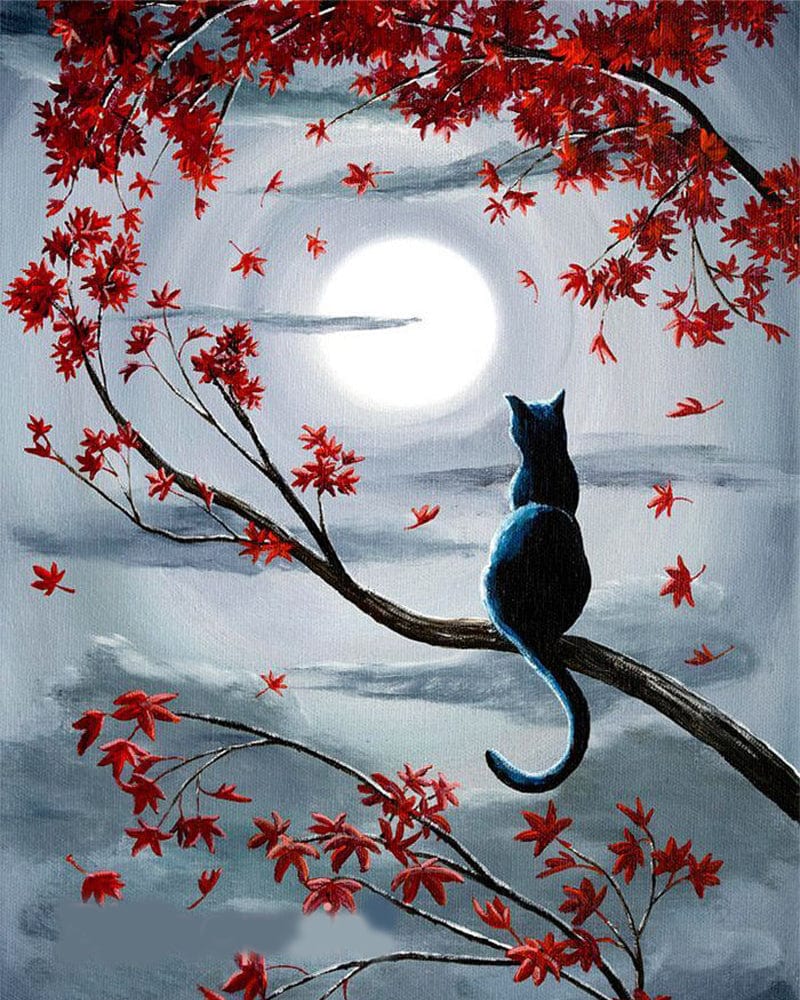 paintingnumberart Black cat in silvery moonlight-Paint by number kit