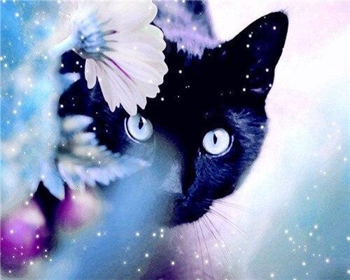 paintingnumberart Black Cat in The Flowers – Animals Paint By Number