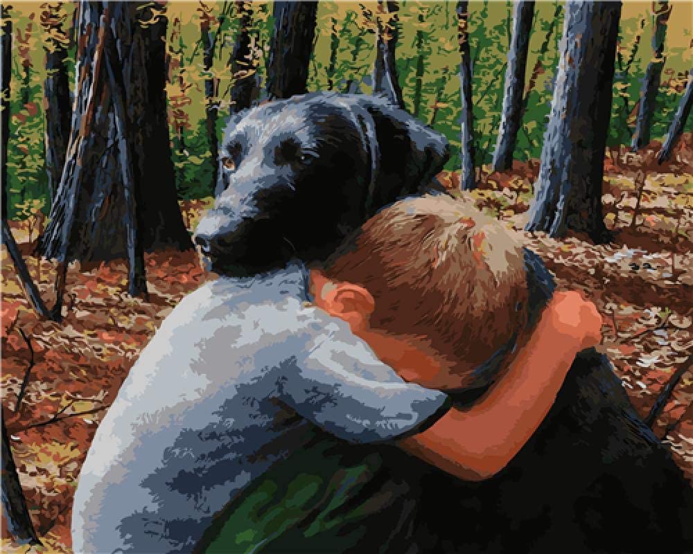 paintingnumberart Boy Hugs Dog – Animals Paint By Number