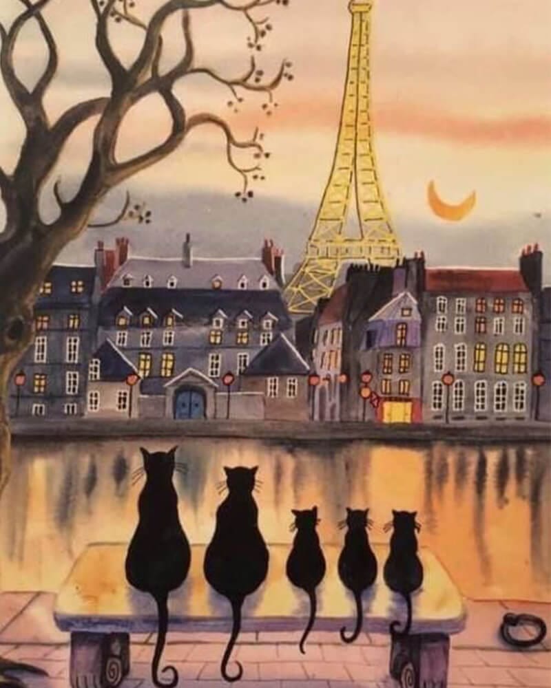 paintingnumberart Cat and tower-Paint by Numbers Kit