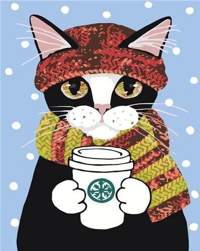 paintingnumberart Cat Winter Coffee – Animals Paint By Number