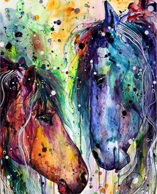 paintingnumberart Colourful Horses Portrait – Animals Paint By Number