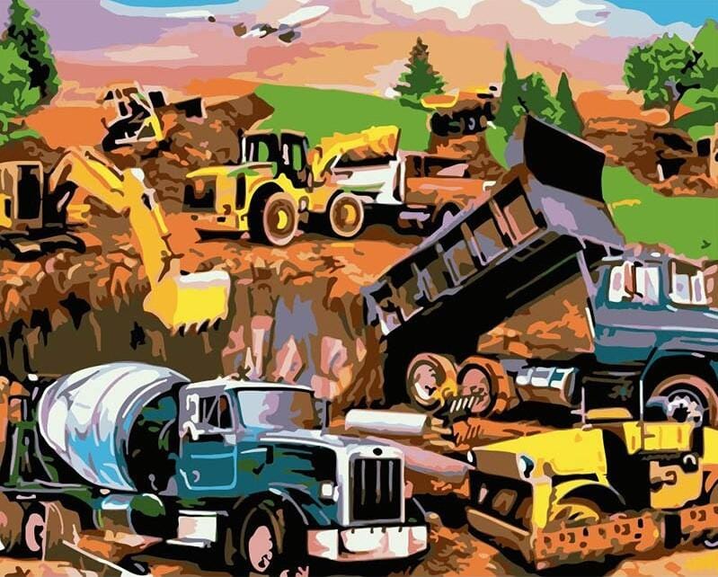 paintingnumberart Construction Site Excavator – Engines Paint By Number