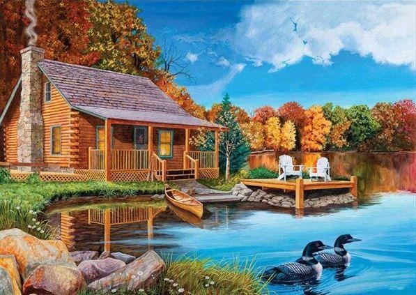paintingnumberart Cottage by The Lake – Landscape Paint By Number