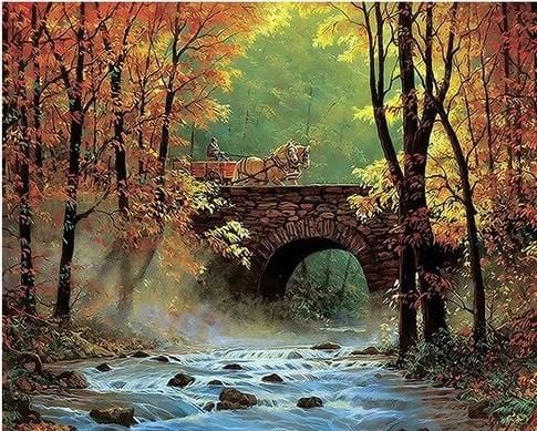 paintingnumberart Country Bridge in Autumn – Landscape Paint By Number