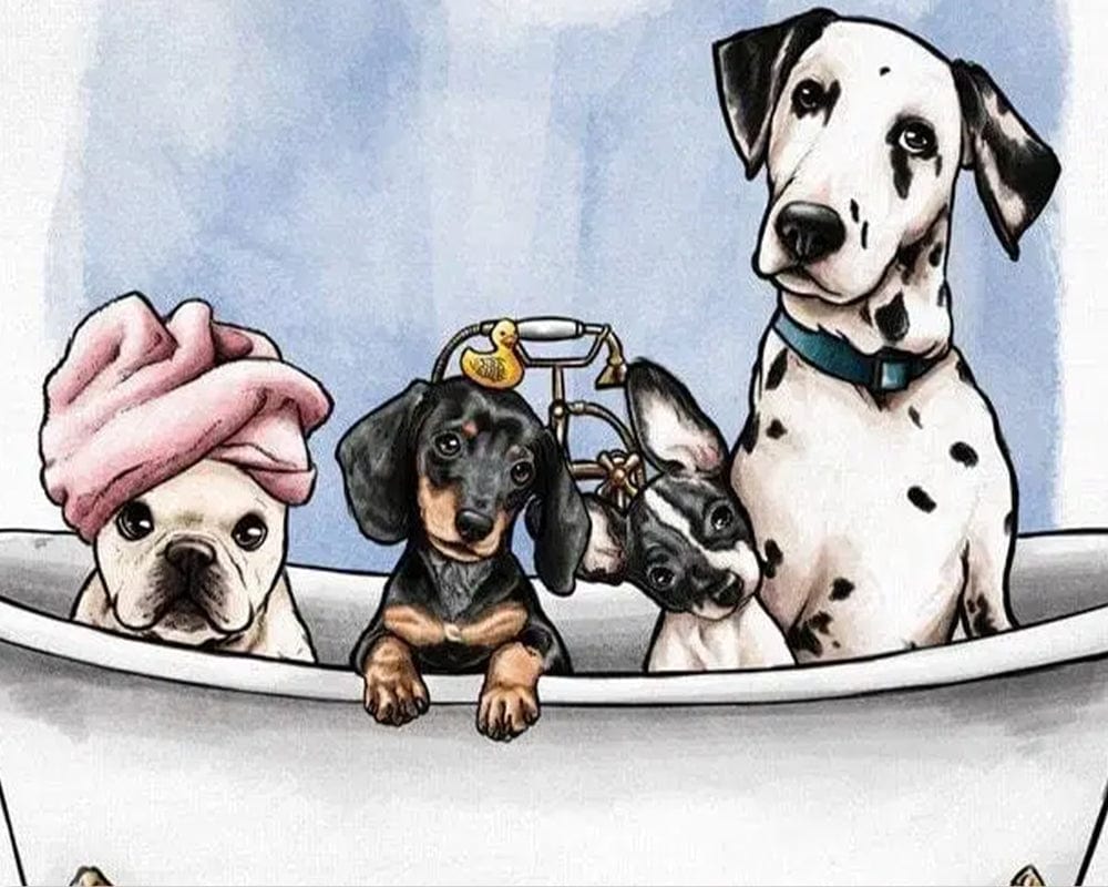 paintingnumberart Dogs in the Tub – Animals Paint By Numbers
