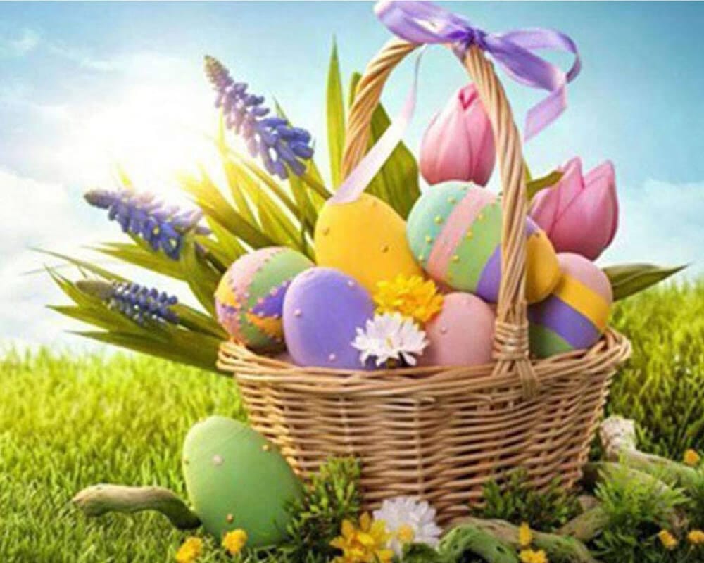 paintingnumberart Eggs Basket on Grass – Paint By Numbers Kit