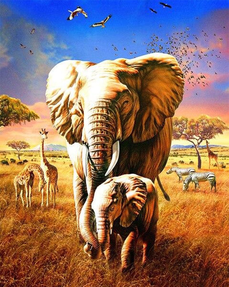 paintingnumberart Elephant Mother and Her Son – Animals Paint By Number