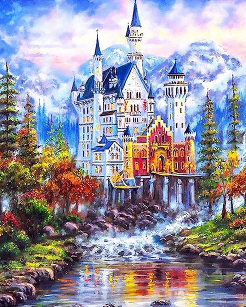 paintingnumberart Fantasy Castle In a Mountain – Landscape Paint By Number